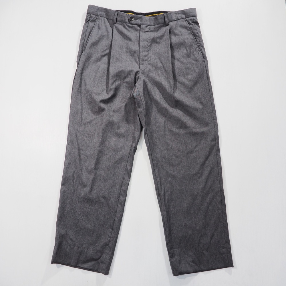 Hickey Freeman Trousers Men 34 Gray Loro Piana Pleated Traveler Rain System Pant